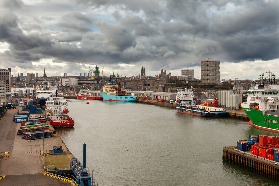Spotless Expert Commercial Cleaning Services in Aberdeen. Aberdeen Harbour with logistics sites, Scotland.